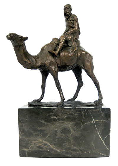 Man On Camel Bronze Sculpture On Marble Base